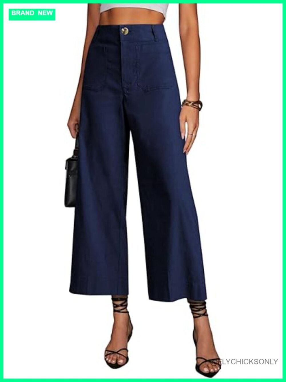 High Waisted Wide Leg Cropped Pants with Pockets